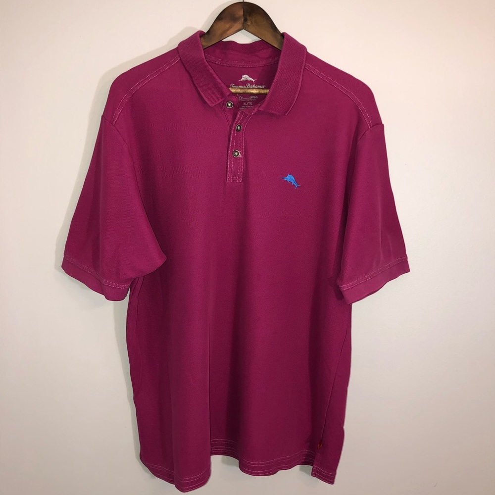 TOMMY BAHAMA SU PIMA Mens Dark Deep Pink Collar Polo Shirt Supima Size XL GUC!